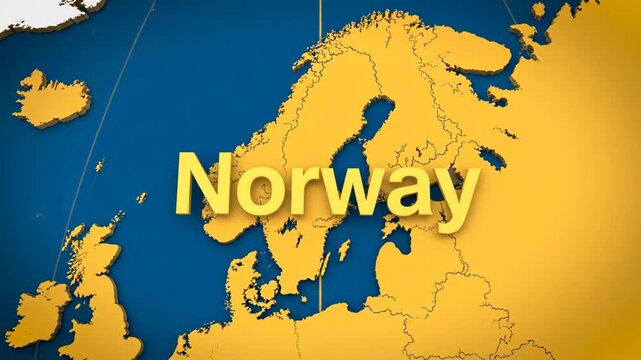 Animated sequence of the earth zooming from a global view of europe to a close up of norway. Modern broadcast graphic for news, travel documentaries or presentations