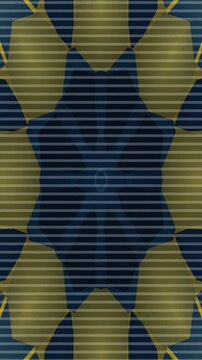 Abstract Kaleidoscopic Pattern with Blue and Yellow Hues.