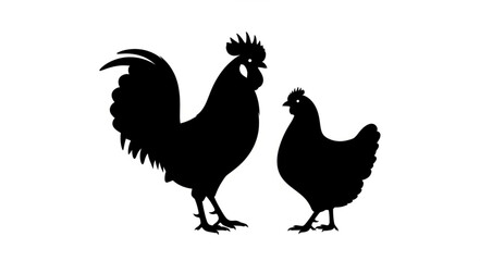 Rooster and Hen Silhouette Profile. © Roni