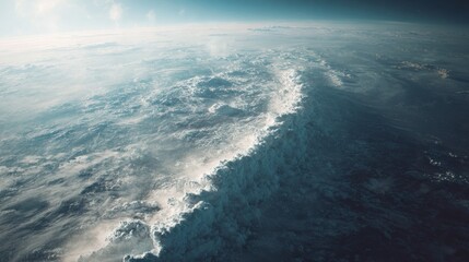 Atmospheric Cloudscape View of Earth, Horizon and Light from Space or Aircraft