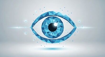 Stunning blue polygonal eye with glowing connections and dots