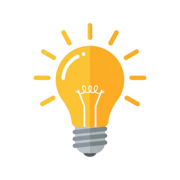 A yellow light bulb with rays of light around it isolated on transparent background