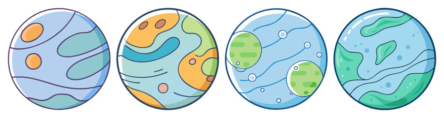 Naklejka premium Colorful planet earth icons set with continents and oceans flat design vector illustration