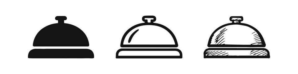 Obraz premium Desk Bell Icon Collection: Solid, Outline, and Hand-Drawn Styles for Hotel and Office Services