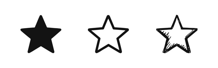Obraz premium Single star icon set. Favorite, quality, or important mark symbol in solid, outline, and doodle styles.