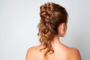 Fototapeta premium Elegant Bridal Hairstyle Showcase from the Back on a White Background