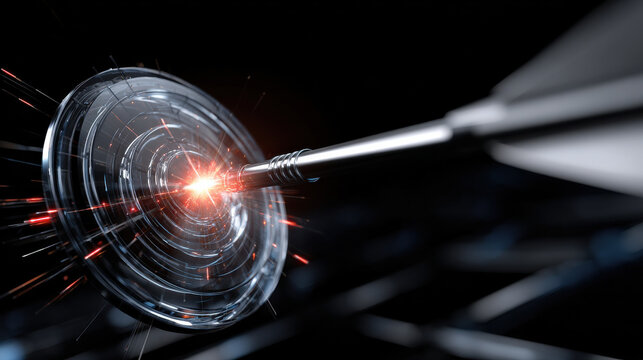 Arrow target success accuracy precision focus abstract glowing digital metal Metallic arrow piercing glowing digital target, symbolizing focus, accuracy, precision, abstract success and futuristic