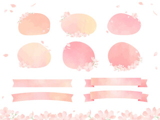 桜の花の飾り枠 あしらいとリボンのセット	
