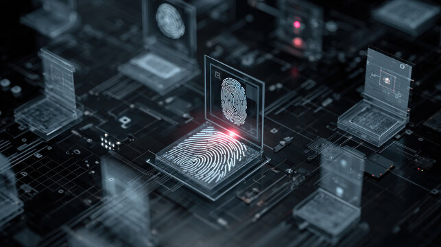 Cyber security digital fingerprint biometric data network protection data encryption secure login future technology identity verification cyber defense cybercrime prevention futuristic cyber