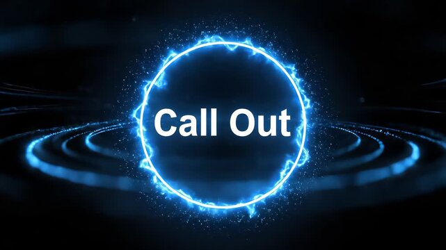 Energetic blue neon ring portal with glowing particles and abstract futuristic digital waves representing a gateway to technology or a call to action in a dark mysterious space.