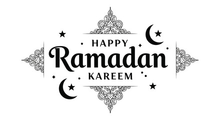 A decorative image celebrating the islamic holy month of ramadan with elegant calligraphy stars and a crescent moon silhouette