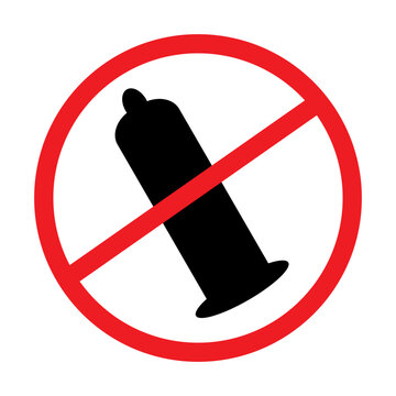 No Condom Symbol Red Circle Prohibition Sign.