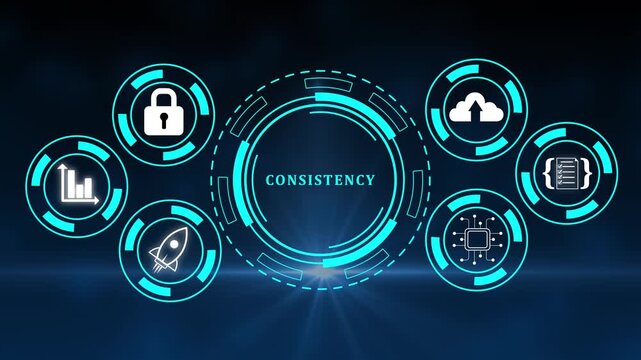 Animated digital graphic depicting consistency in teamwork and business strategy, Business, Internet and network concept data transfer to multi devices futuristic technology abstract background.4k