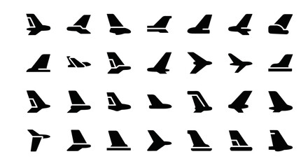Collection of airplane silhouettes in various flight positions and angles, illustrations, aviation theme © Steven