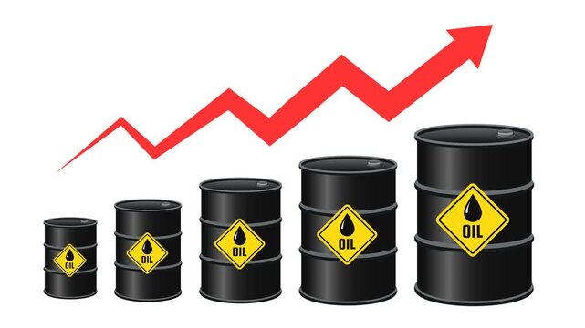 Crude oil with a red arrow goes up animated, Transparent background. 4K resolution