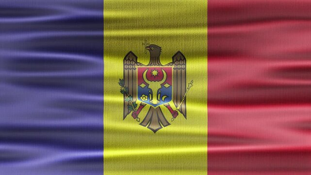 Moldova flag waving in the wind with high quality fabric texture
