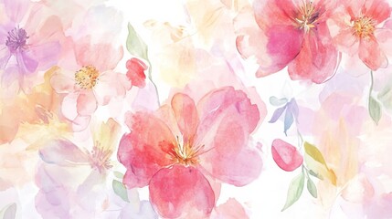 Colorful watercolor artwork with illustrated flowers for springtime decoration and inspiration in home or office settings