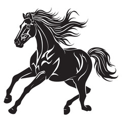 Obraz premium Galloping black and white horse running vector illustration flat design