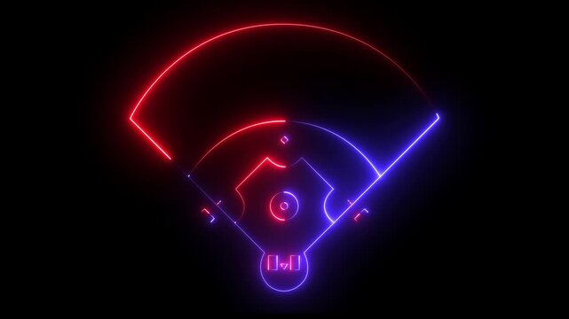 Baseball field icon animation on black background. futuristic digital icon video of a high-tech Baseball field. 4k video animation
