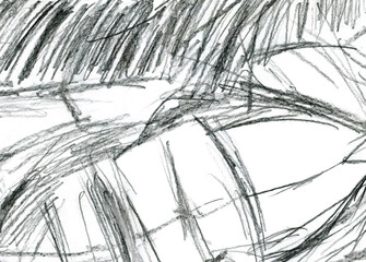 Naklejka premium Dynamic line mood abstract graphic drawing expression for background. Close up of a black pencil hatch stroke for design on white paper background