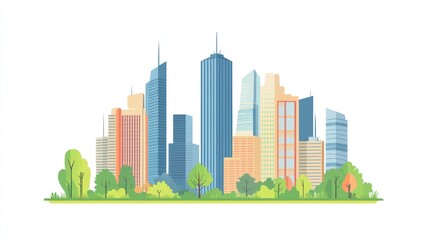 Cityscape Green park before modern buildings.  Website banner