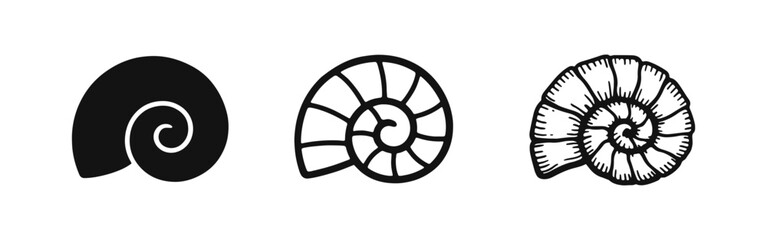 Spiral Seashell Icons Collection - Ammonite and Snail Shell Vector Art in Multiple Styles © drawing lines
