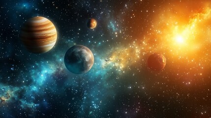 Fototapeta premium Planets in Space With Stars and a Galaxy Background in a Cosmic Scene
