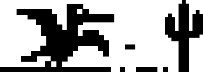 Dinosaur pixel icon retro game style vector silhouettes and outline illustrations, prehistoric animals, desert cactus scene, isolated design element. © WaQar
