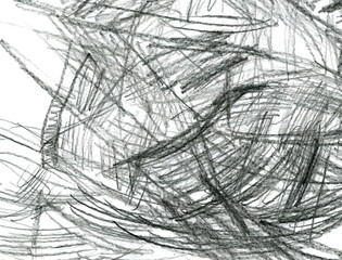 Obraz premium Dynamic line mood abstract graphic drawing expression for background. Close up of a black pencil hatch stroke for design on white paper background