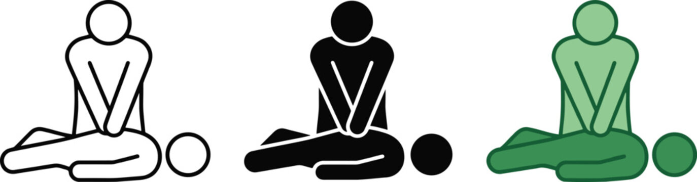 Injury or First Aid Sitting Position Icon Set in Outline Solid and Color Styles