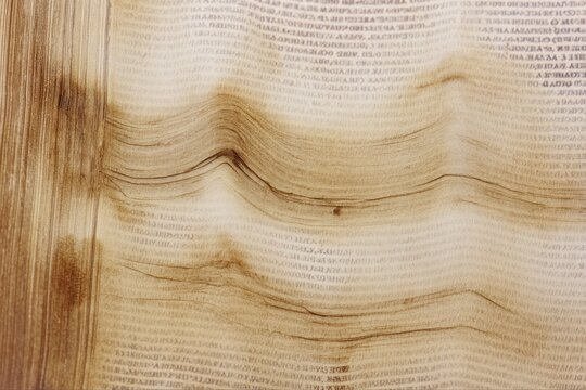 Water damaged book page, wavy buckling texture, dried stain lines, uneven surface