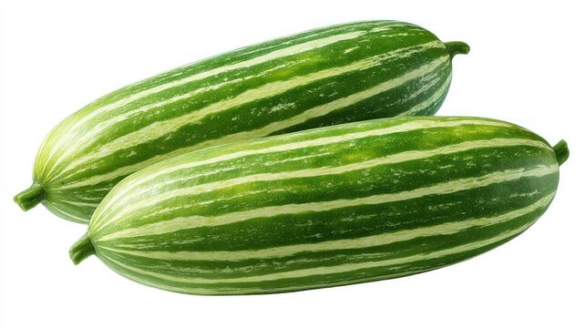 Fresh striped snake gourds isolated on white background for culinary use