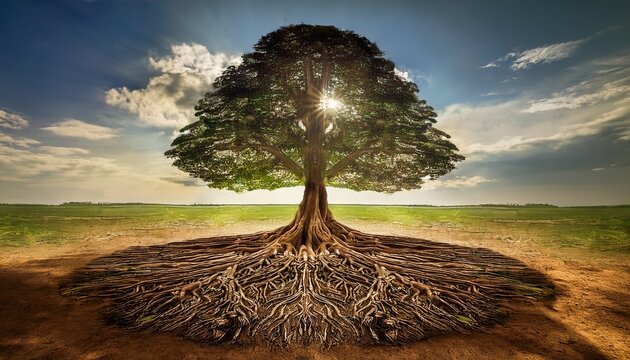 spiritual heritage the roots and towering tree visualize the roots of a tree representing the foundation laid by a deceased leader with the tree towering above symbolizing their enduring legacy
