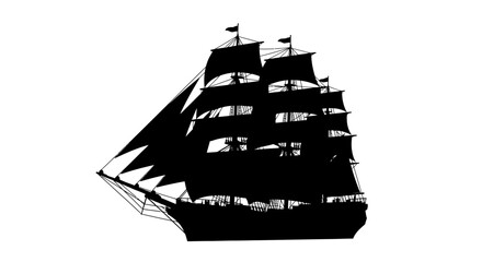 A striking silhouette of a tall sailing ship with detailed rigging © Mdselim