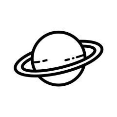 Planet Saturn with rings in line art style, astronomy vector icon © KR Studio