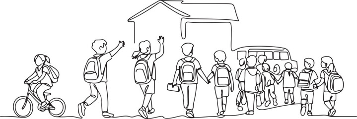 Obraz premium One continuous line drawing of Back to school design vector illustration. Students activity after holiday in design. one line Icon drawing