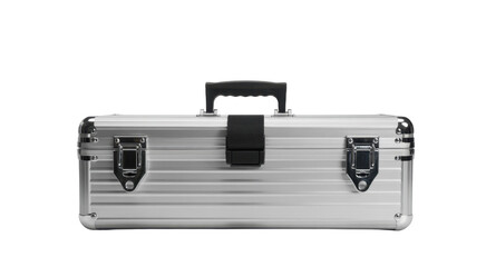 Silver metal case with black handle on white background isolated on a transparent background