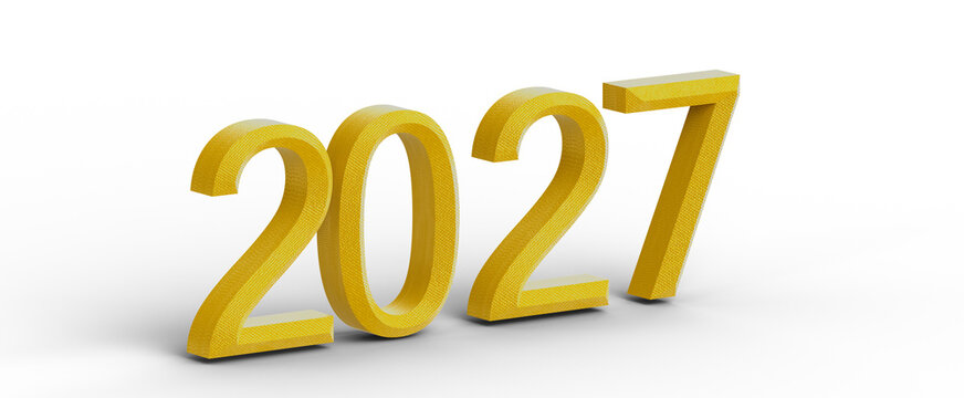 3D rendered illustration of the year 2027 in yellow. Perfect for financial, planning, future, and new year related conce