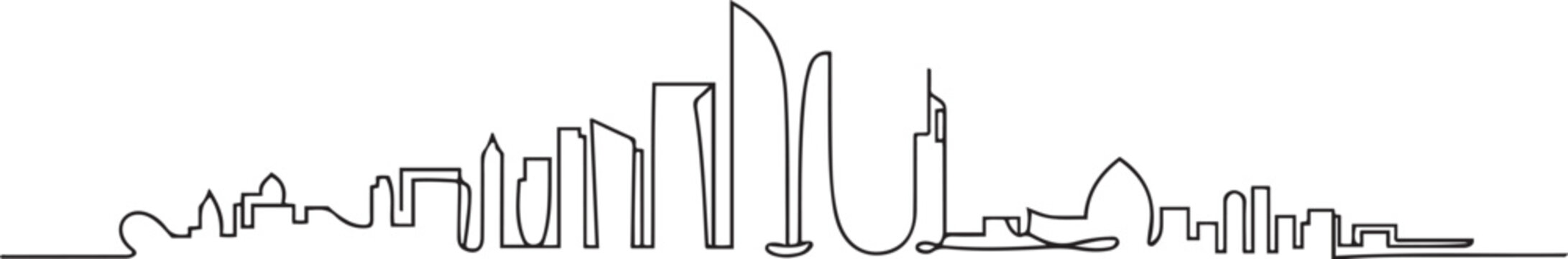 Ajman skyline with line art style vector illustration. Modern city design vector. one line Icon drawing