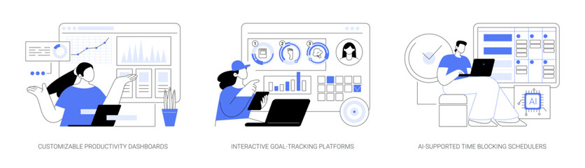 AI-Driven Tools Support Goal Setting abstract concept vector illustrations.