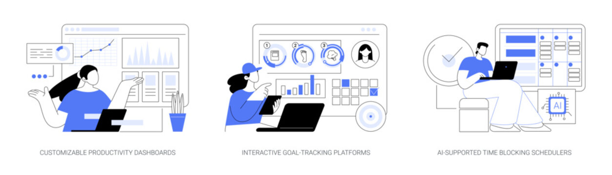 AI-Driven Tools Support Goal Setting abstract concept vector illustrations.