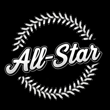 Minimalist All-Star baseball logo symbol with white stitching on black background