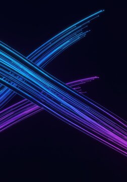 Digital flow of blue and purple lines moving in perfect unison, representing abstract synchronicity and harmonious alignment in a conceptual structure, texture, geometric, conceptual