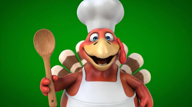 3D animated lobster chef holding spoon in kitchen 4k cinematic motion footage clip