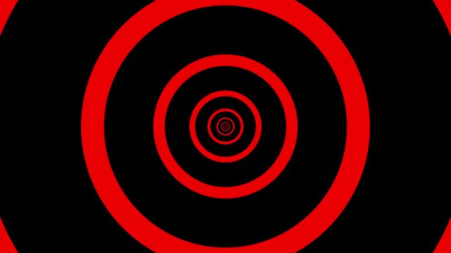 Energetic Red Concentric Circles Tunnel Seamless Loop Video,A vibrant and energetic seamless loop of concentric red circles on a black background, creating a powerful tunnel effect. Ideal for use