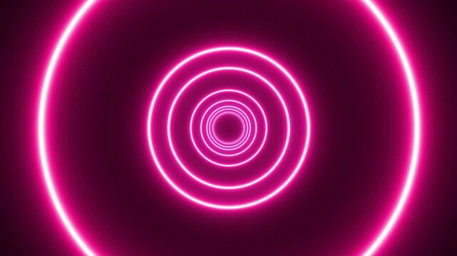 Pulsating Neon Pink Ring Tunnel Seamless Loop for Futuristic Vibes,A mesmerizing loop of neon pink rings pulsating and receding into a tunnel. This abstract animation evokes a futuristic, energetic,
