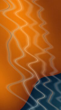 Abstract orange background with dark blue shapes and white lines.