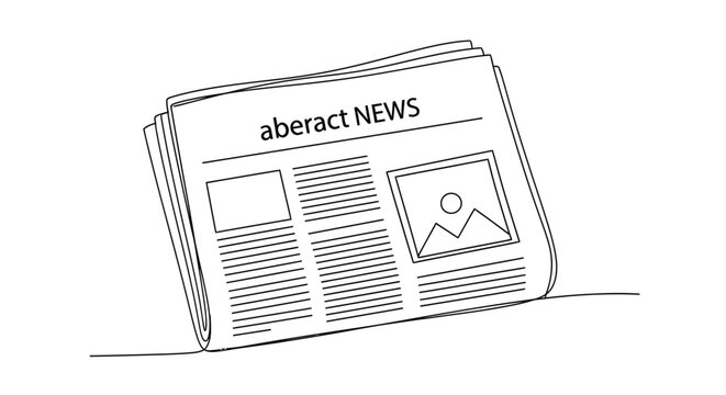Continuous Line Drawing of a Newspaper Stack with Headlines and Images