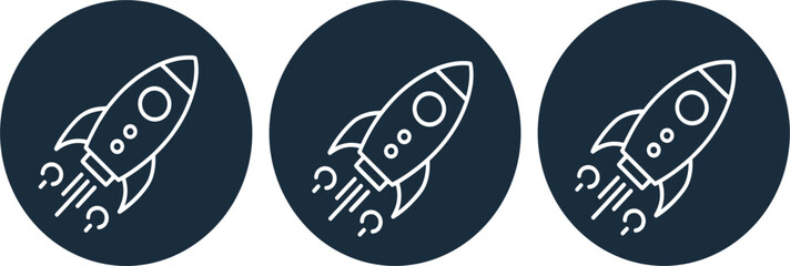 Rocket Ship Launch Icon Set Featuring Minimalist Line Art Spacecraft Symbols for Startup Projects, Business Growth, Technology Innovation, and Web Application Design © AB
