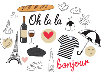 French culture symbols isolated on transparent background © KolyBegum